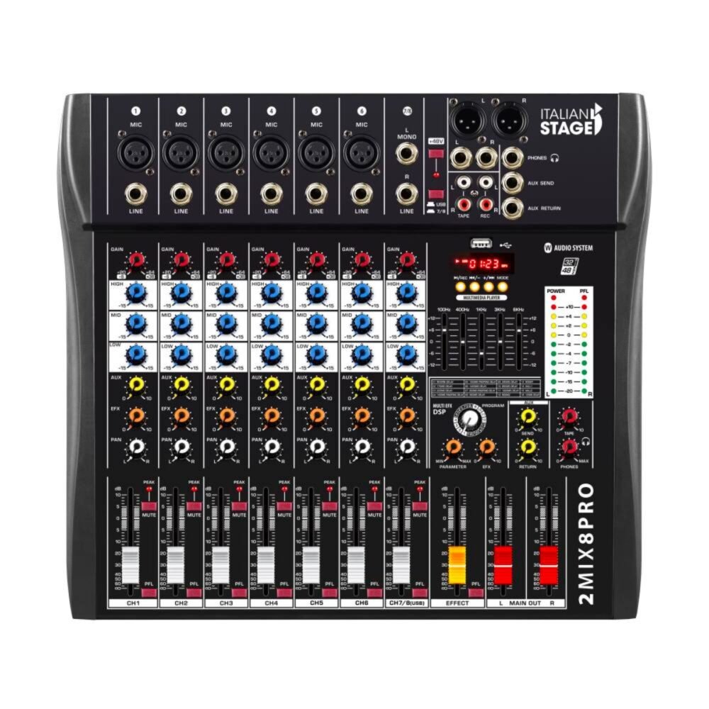 Italian Stage 2MIX8PRO 8 CH Professional Stereo Mixer with DSP MultiFX. Built Bluetooth Audio