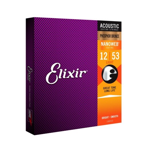 Elixir E16052 Nanoweb Phosphor Bronze Strings, 12-53 (For Acoustic)