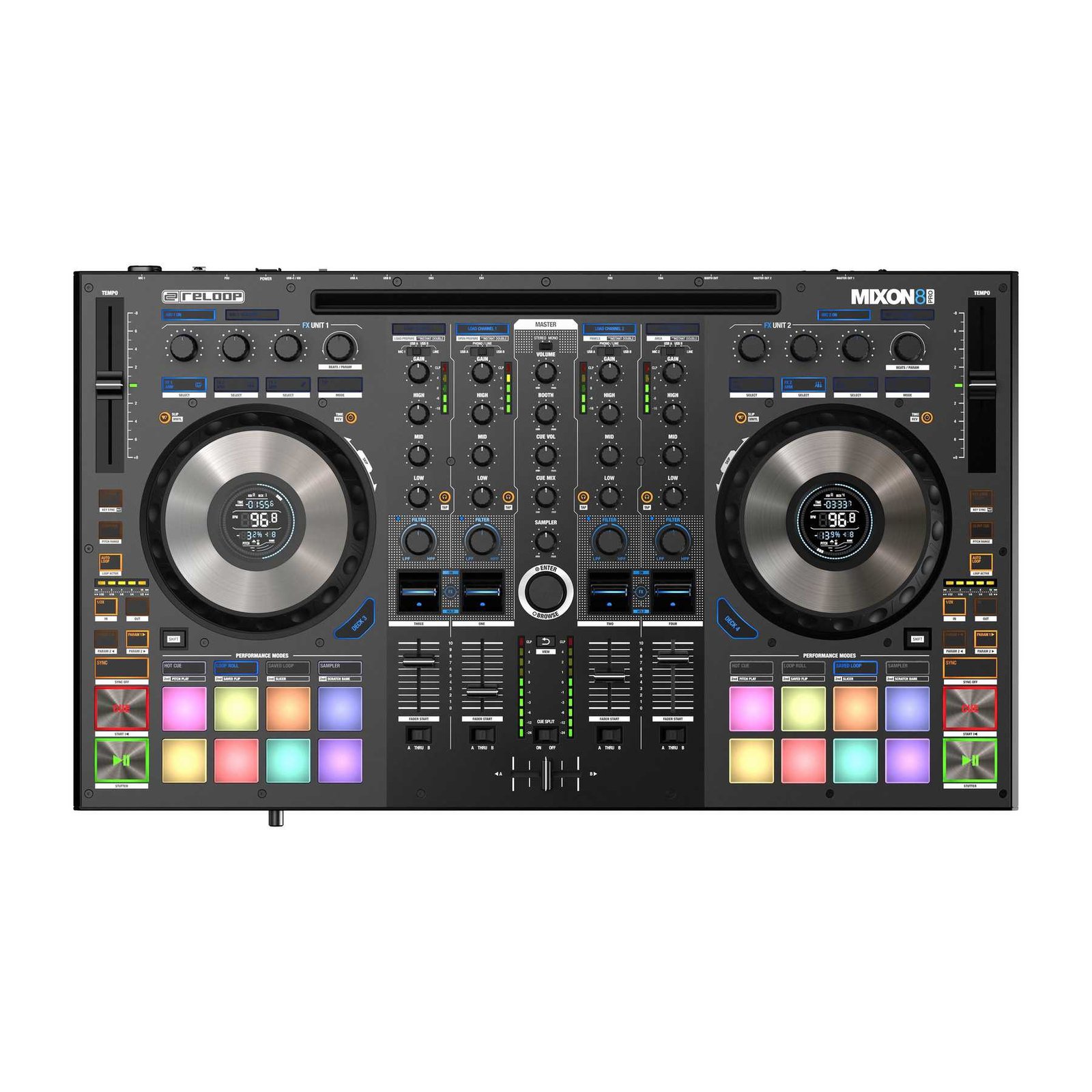 Reloop Mixon 8 Pro 4-channel Professional Hybrid Dj Controller for Serato DJ Pro & Algoriddim Djay Pro